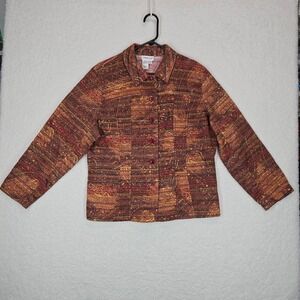 Coldwater Creek Tapestry Jacket XL 90s Y2K Boho Sunset Woven Button Shacket